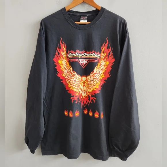 トップス HARLEY-DAVIDSON CAFE LONG SLEEVE TEE Harley Davidson Skull Goggles Adult Fit Longsleeve Tee in